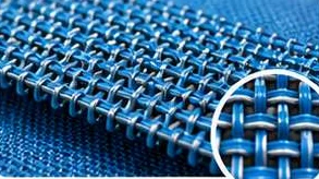Close-up of a blue single layer forming fabric weave