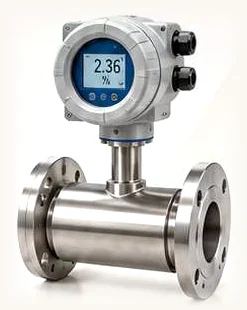 Inline consistency transmitter with a digital display, mounted on a flanged pipe section